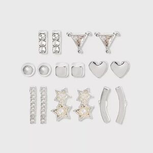 New Crystal Star & Heart Studs Silver Stud Earrings A New Day 8 Pairs of Studs